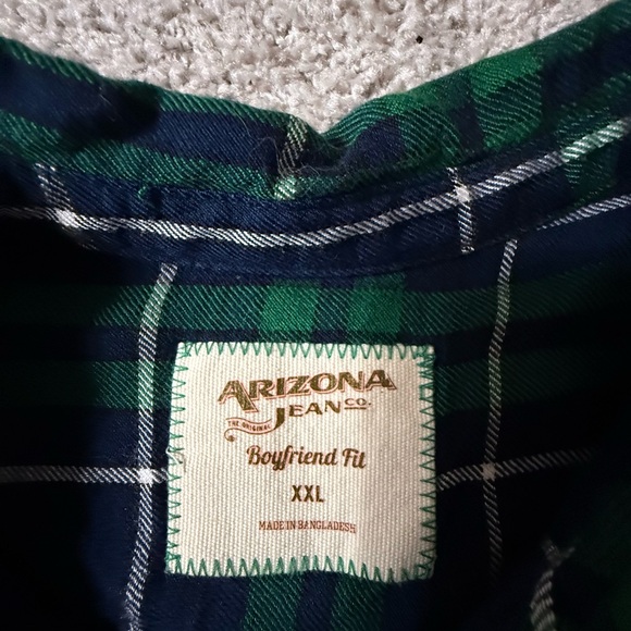 XXL Navy blue, kelly green & white preppy plaid super-soft boyfriend fit flannel - Picture 2 of 3